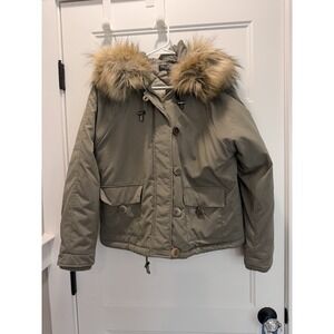 Miss Selfridge Women's US 10 Faux Fur Trim Hooded Parka Jacket Olive Green
